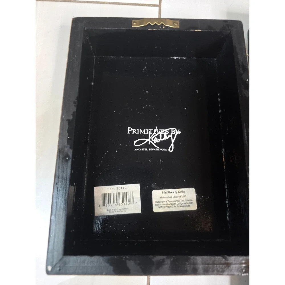 Primitives by Kathy Wine Box Signs Set of 3 Black White Distressed Wood Decor L2